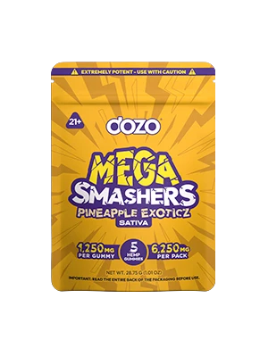 Dozo Mega Smashers Gummies Pineapple Exoticz (Sativa) don't trip by dozo gummies